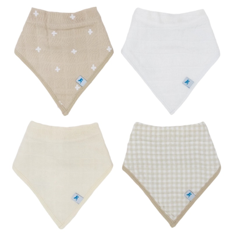 Cotton Muslin + Fleece Bandana Bib 4 Pack – Taupe Cross