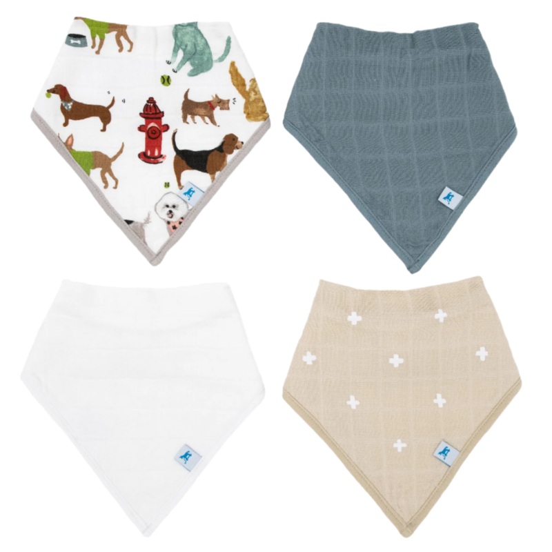 Cotton Muslin + Fleece Bandana Bib 4 Pack – Woof