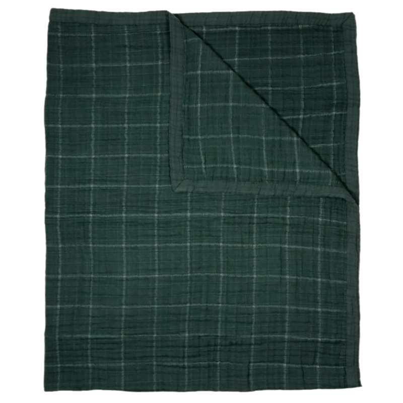 Cotton Muslin Quilted Throw – Evergreen Plaid