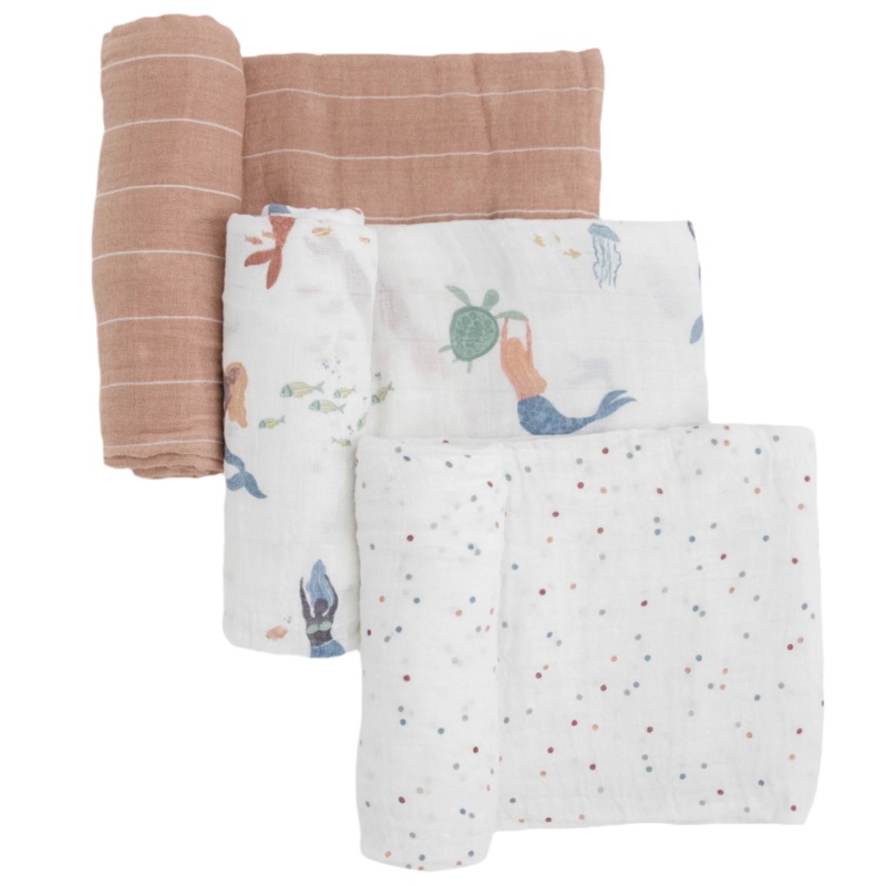 Cotton Muslin Swaddle Blanket 3 Pack – Mermaids