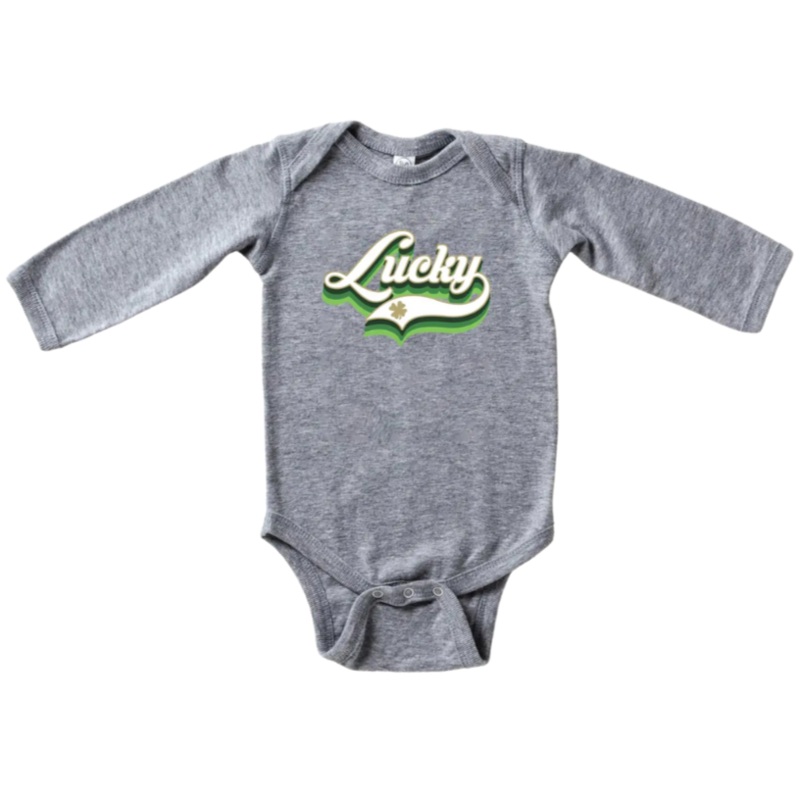 Lucky Script | Long-Sleeve Baby Onesie – Heather Grey