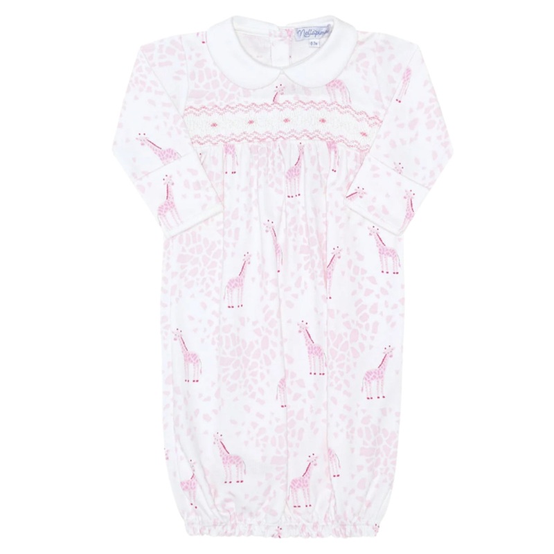 Pink Giraffe Print Smocked Gown