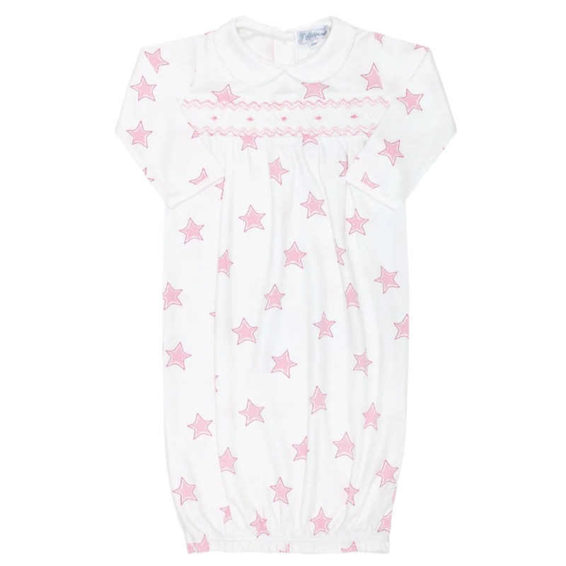 Pink Stars Print Smocked Gown