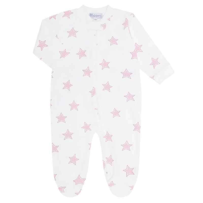 Pink Stars Print Zipper Footie