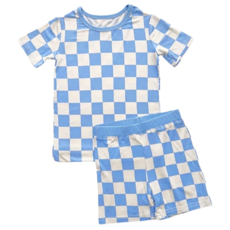 Bamboo Two Piece Shorts Set | Blue Checkered
