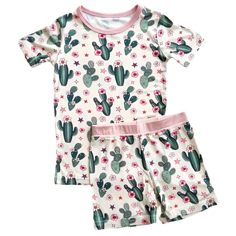 Bamboo Two Piece Shorts Set | Cactus Flowers