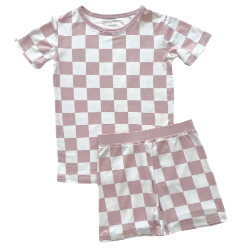 Bamboo Two Piece Shorts Set | Latte Checkered