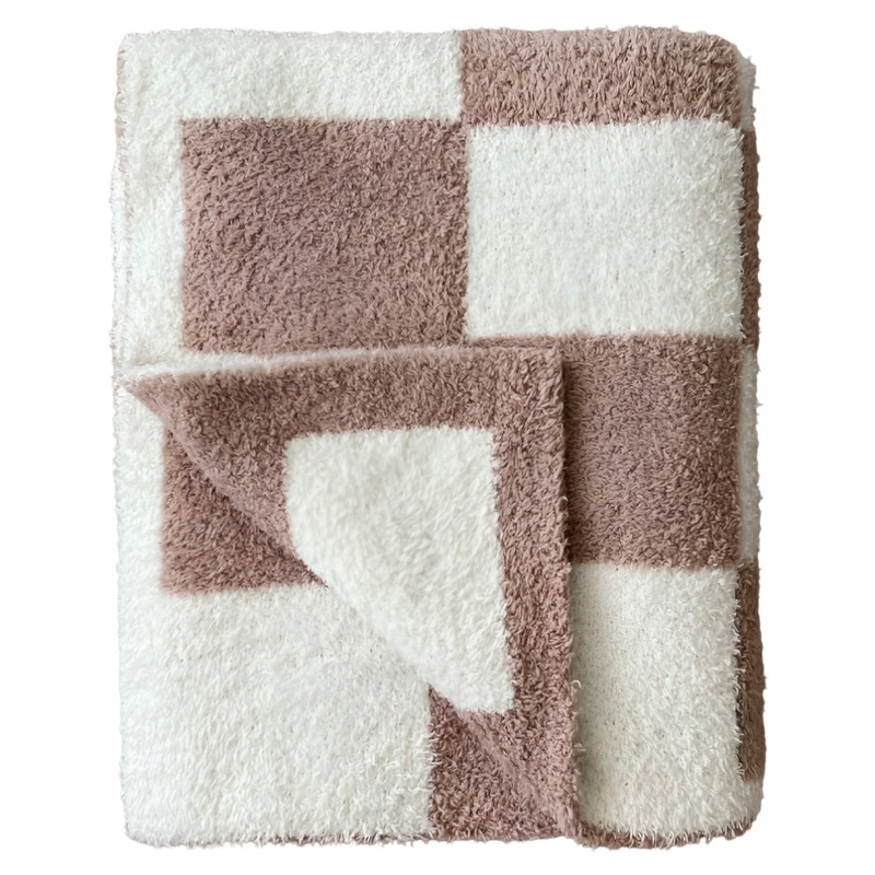 Checkered Plush Blanket | Latte