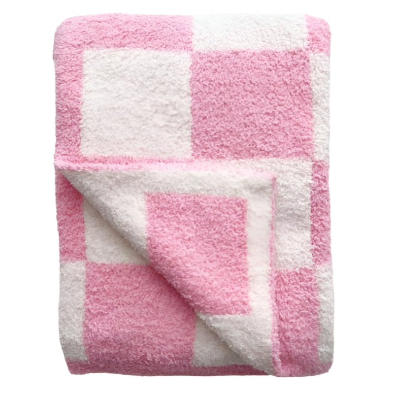Checkered Plush Blanket | Pink