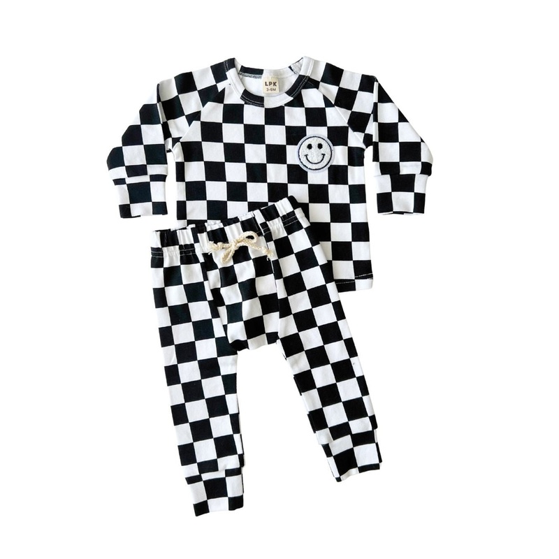 Checkered Smiley Lounge Set | Black