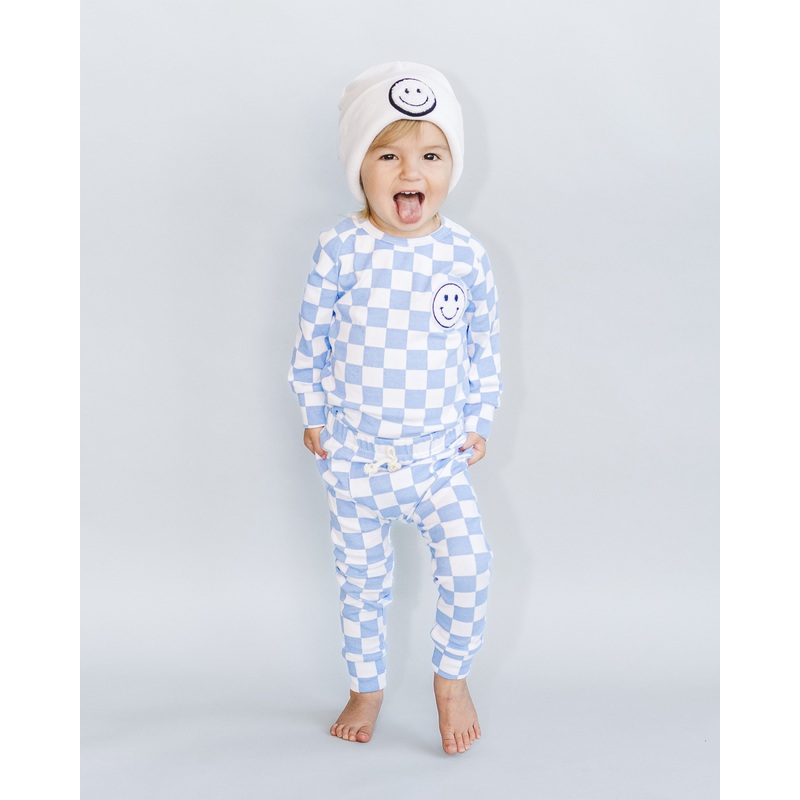 Checkered Smiley Lounge Set | Blue