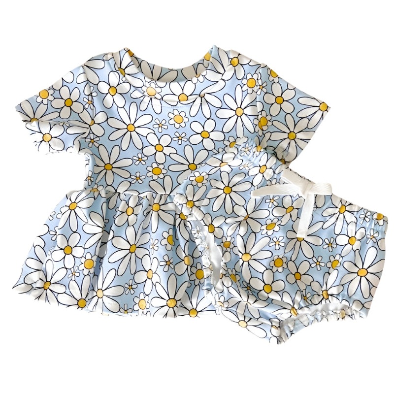 Cotton Peplum Set | Blue Daisy