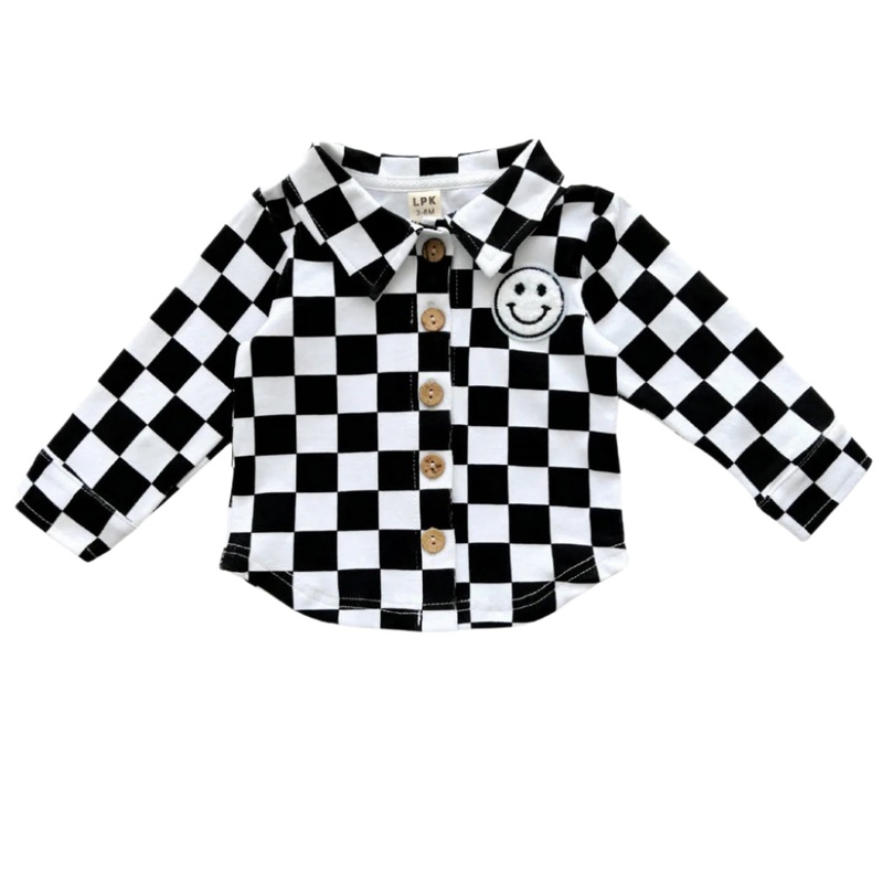Cotton Shacket | Smiley Checkered Black