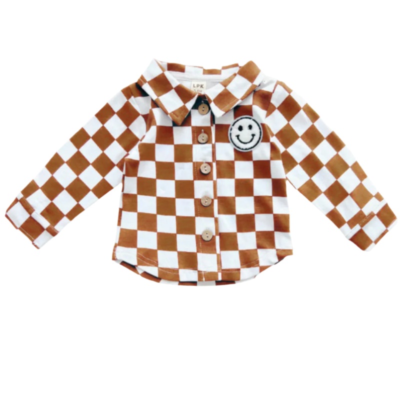 Cotton Shacket | Smiley Checkered Copper
