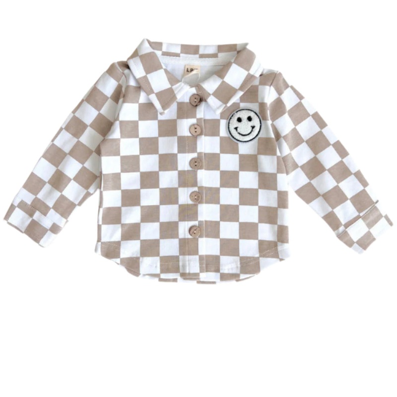Cotton Shacket | Smiley Checkered Latte