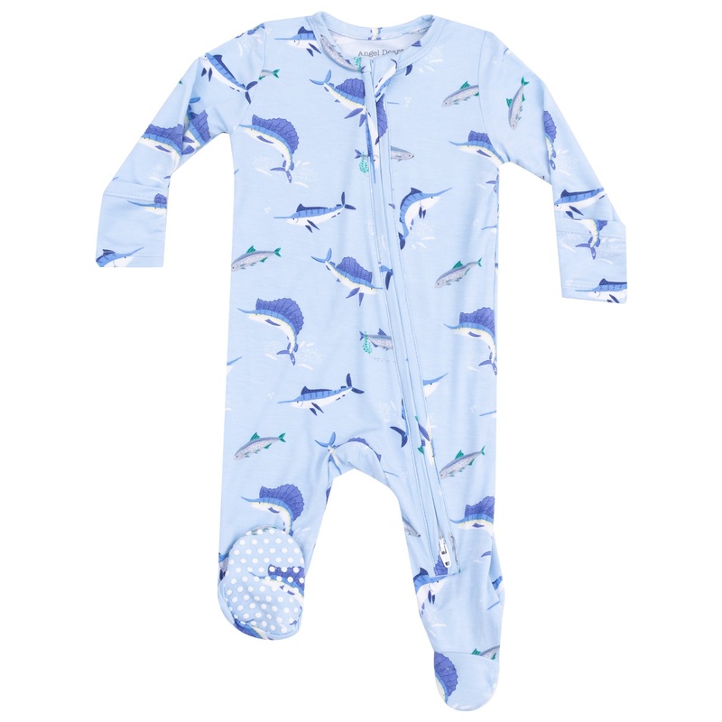 2 Way Zipper Footie – Deep Sea Fishing Blue
