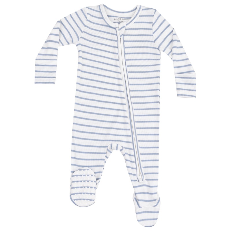2 Way Zipper Footie – French Stripe Dusty Blue