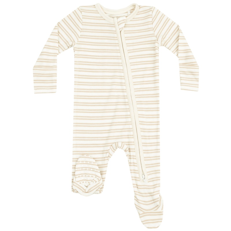 2 Way Zipper Footie – Stripe Oxford Tan