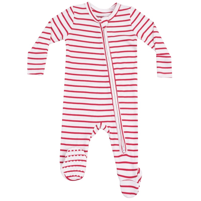 2 Way Zipper Footie – Stripe Vintage Red