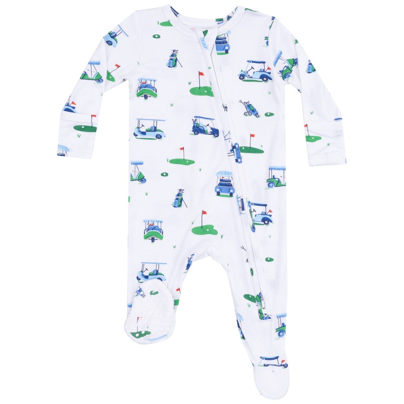 2 Way Zipper Footie – Vintage Golf Carts Blue