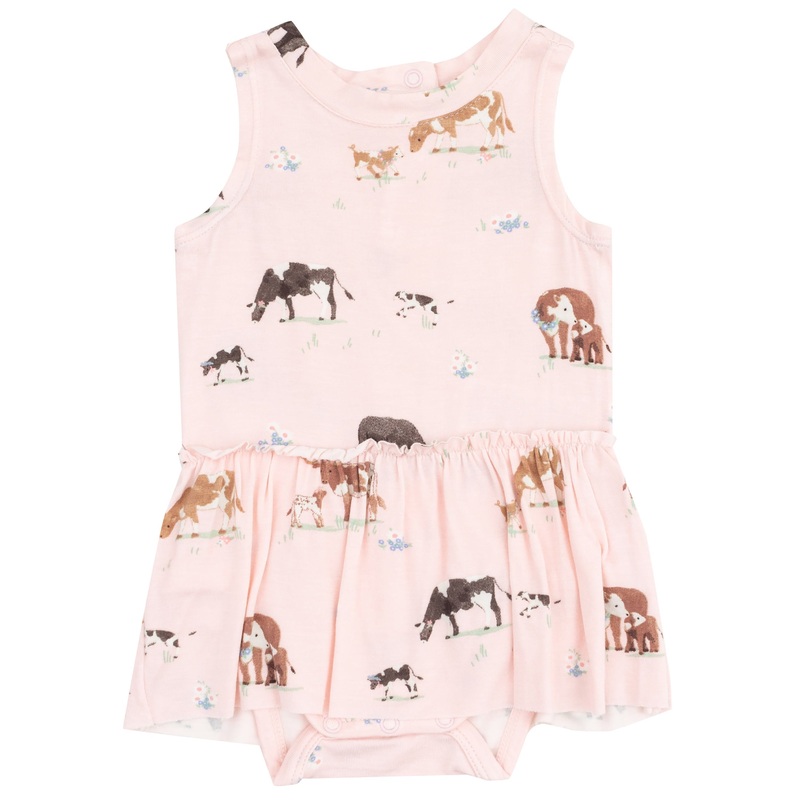 Bodysuit with Skirt – Cow Families Pink