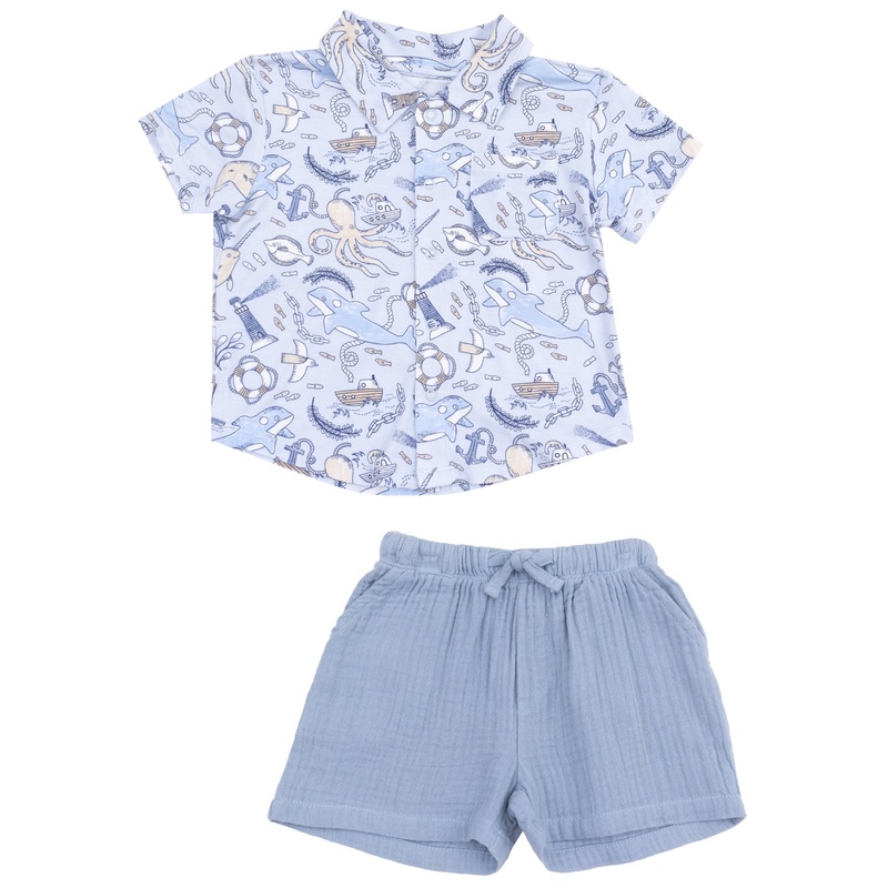 Button Down Bamboo Polo and Muslin Short Set – Nautical Notebook