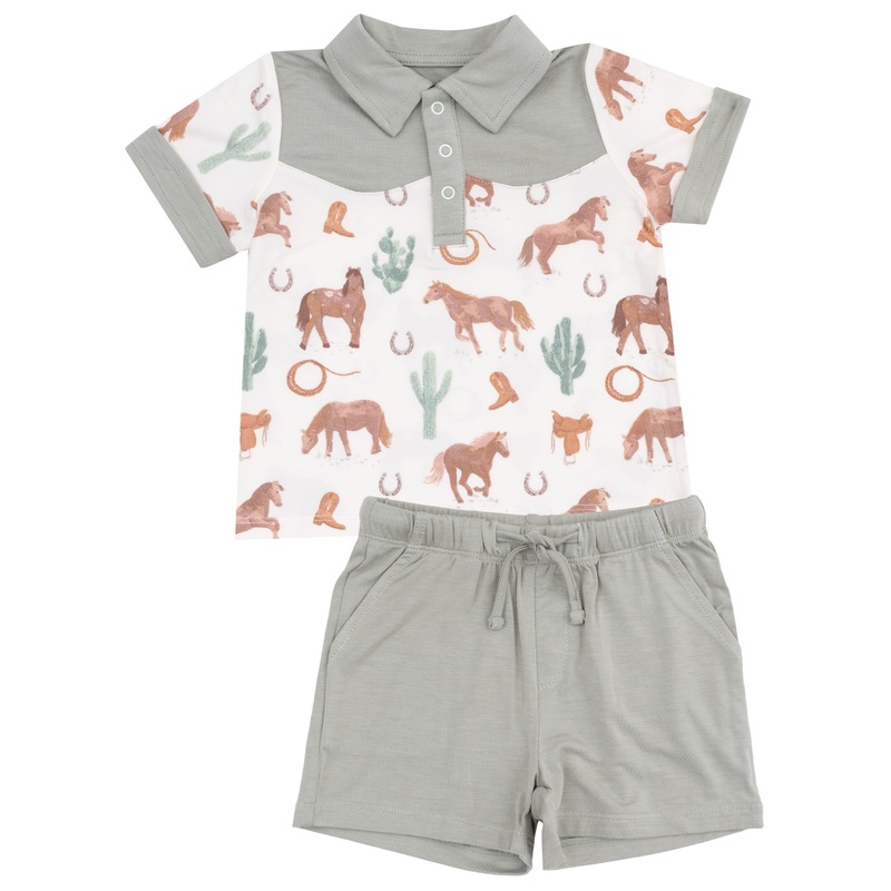 Cowboy Polo & Short Set – Western Horses Uni