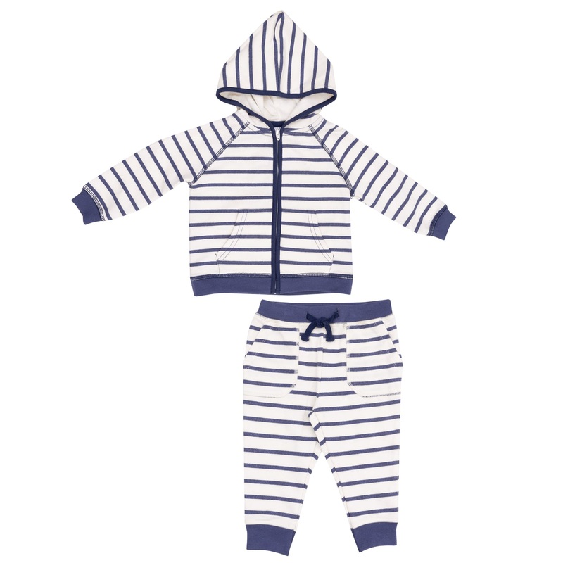 French Terry Hoodie and Jogger – Navy Stripe