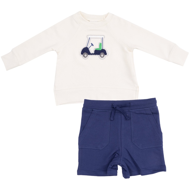 French Terry Raglan Sweatshirt with Applique and Short – Golf Cart Blue