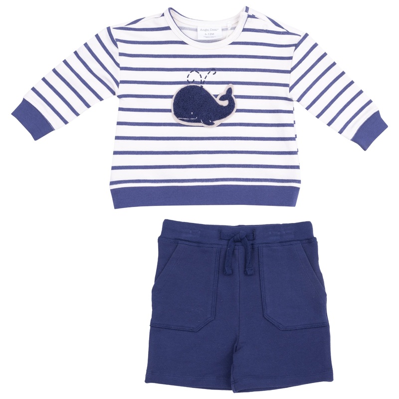 French Terry Sweatshirt with Chenille Patch and Short – Bubbly Whale Blue