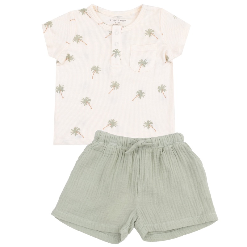 Henley with Pocket + Muslin Short – Palm Trees