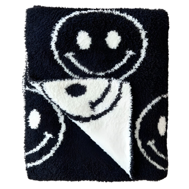 Smiley Fuzzy Blanket | Black