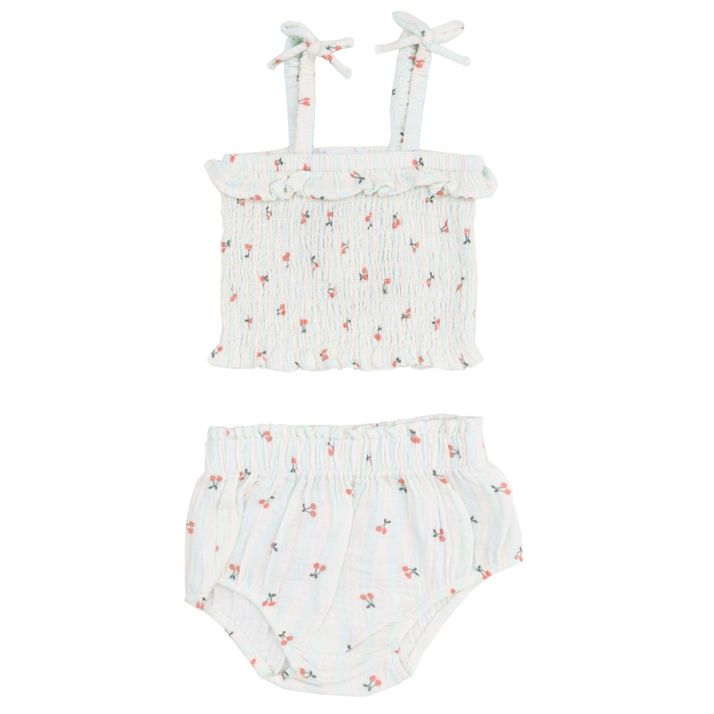 Smocked Ruffle Top and Bloomer – Cherry Stripe