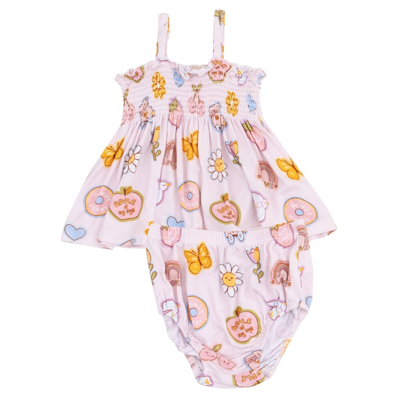 Smocked Top & Bloomer – Groovy Vibes Stickers Pink