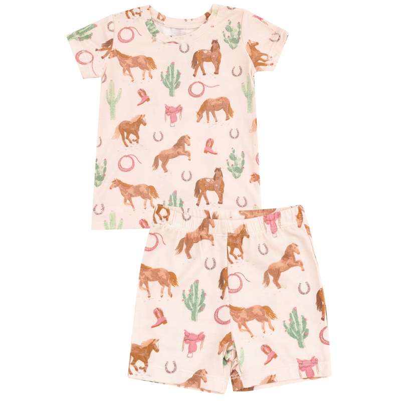 Loungewear Short Set – Western Horses Pink
