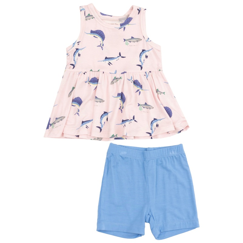 Peplum Tank Top and Bike Short – Deep Sea Fishing Pink