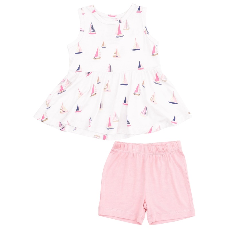 Peplum Tank Top and Bike Short – Sailboats Pink