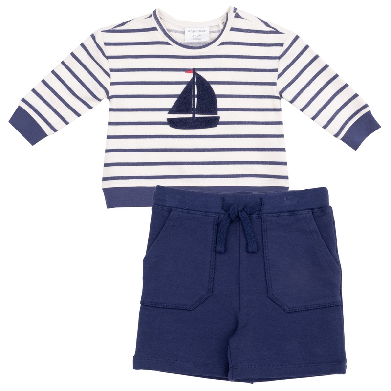 French Terry Sweat Shirt with Applique and Short – Navy Stripe