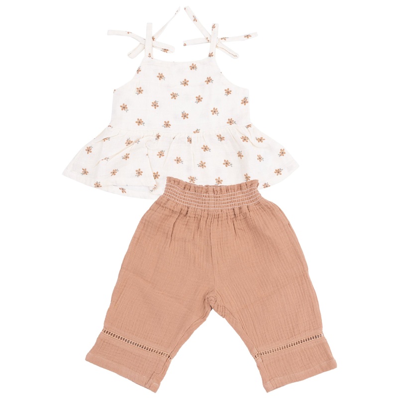 Peplum Tank with Smocked Back and Smocked Waist Pants with Ladder Trim – Bitty Blooms