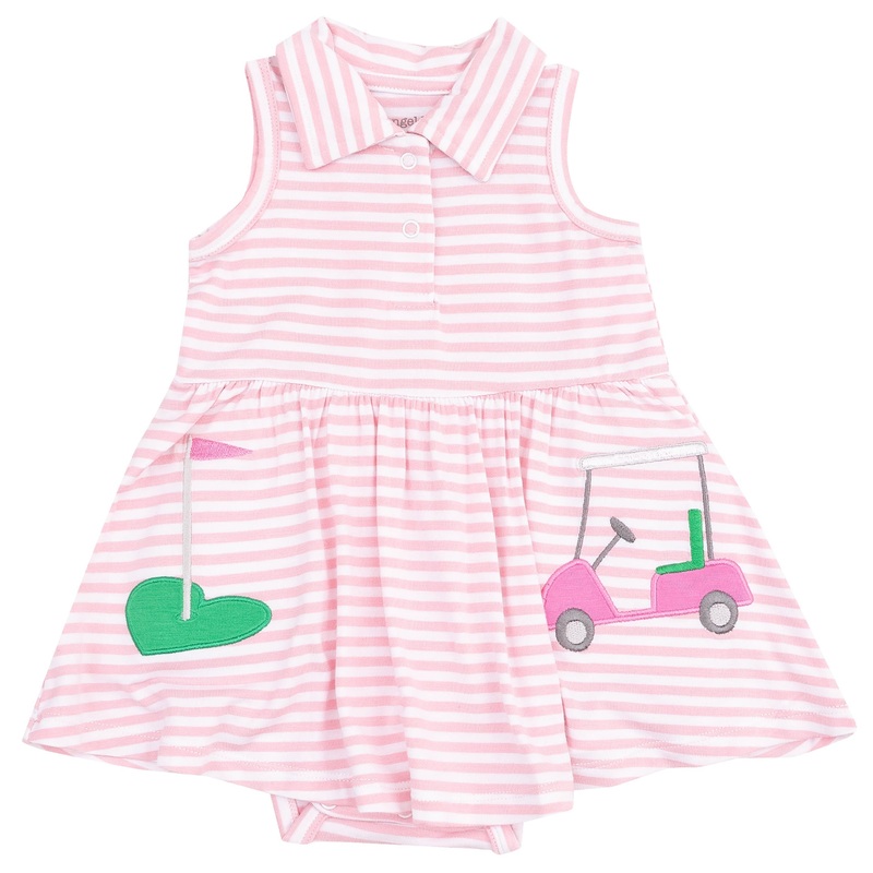Polo Collar Bodysuit Dress with Applique – Golf Pink Mini Gingham
