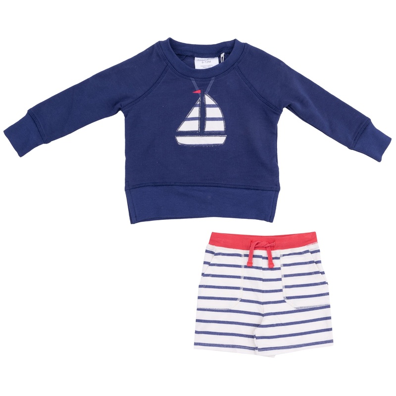 Raglan Sweatshirt with Applique and Short – Sailboat French Terry