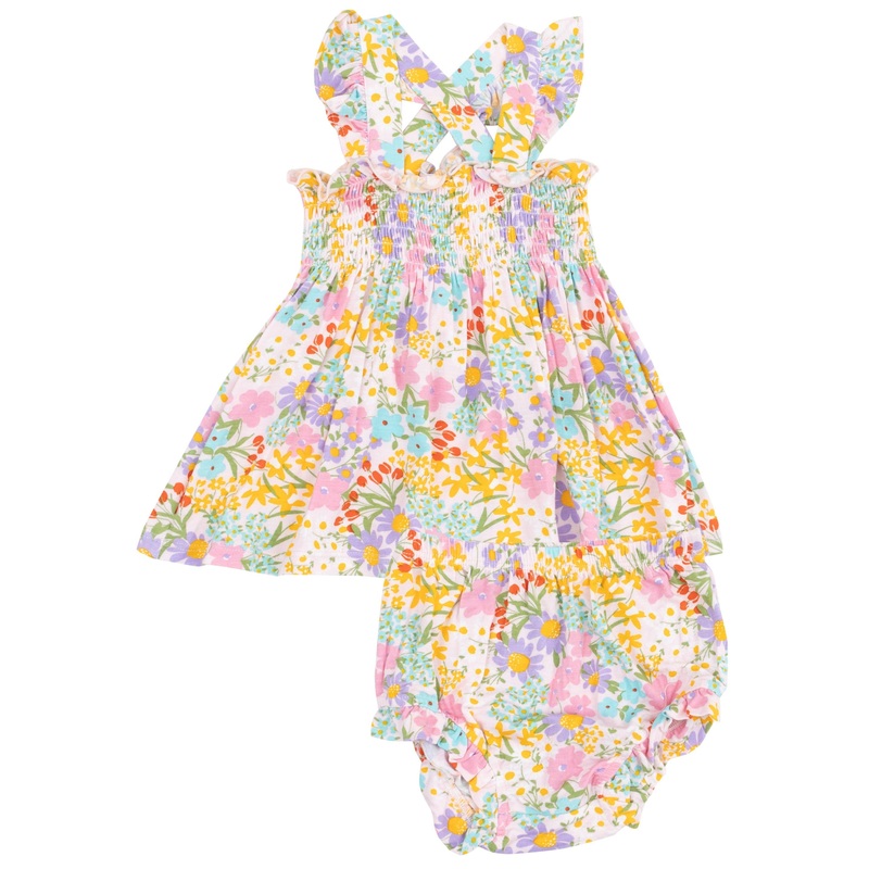 Ruffle Strap Smocked Top and Diaper Cover-  Amelia Floral