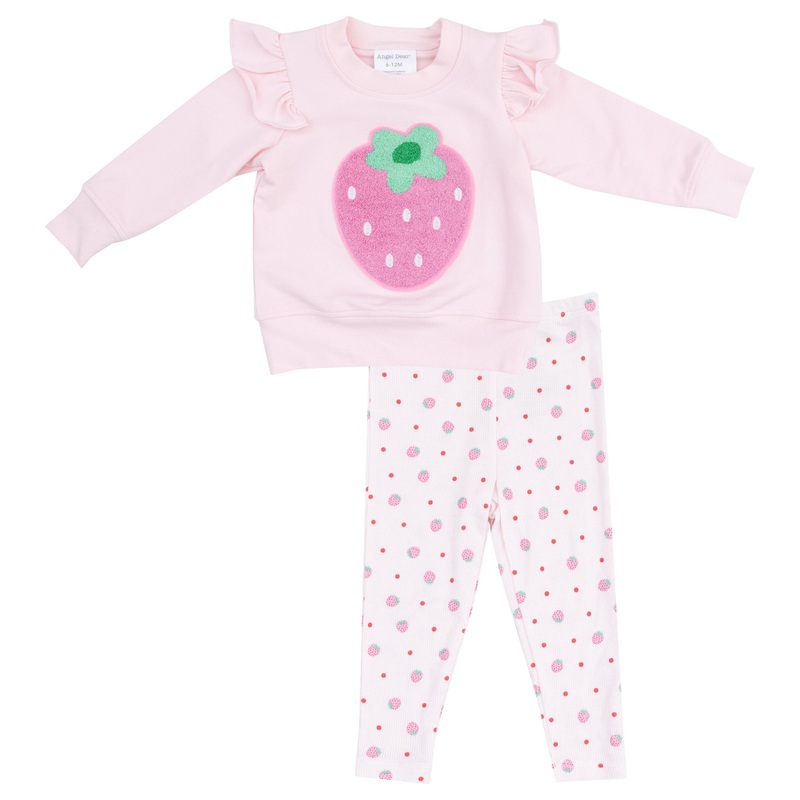 Ruffle Sweatshirt + Leggings – Strawberry Swiss Dot French Terry