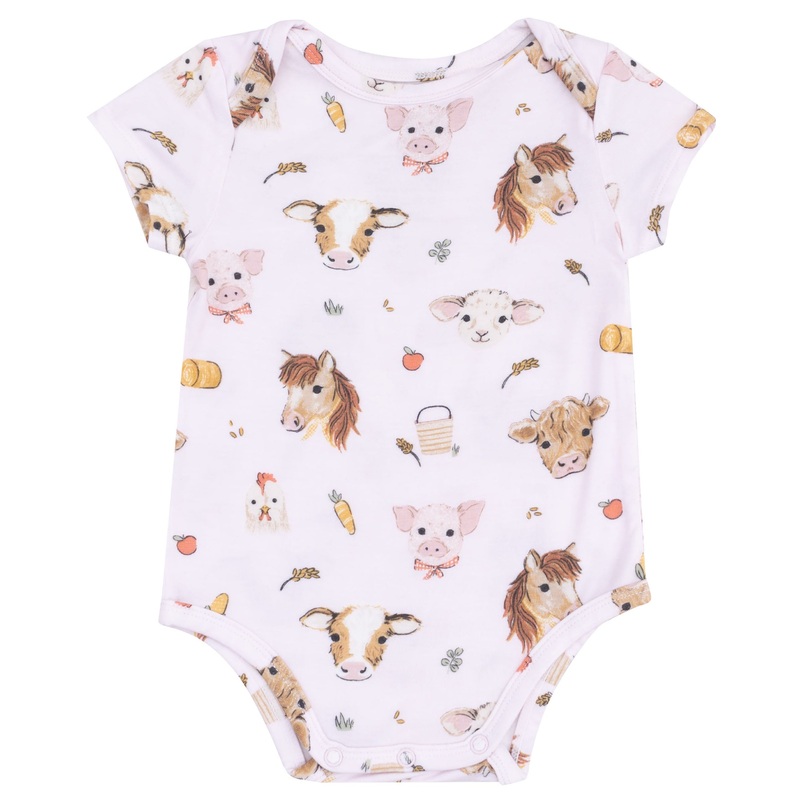 Short Sleeve Bodysuit – Vintage Animals Faces Pink