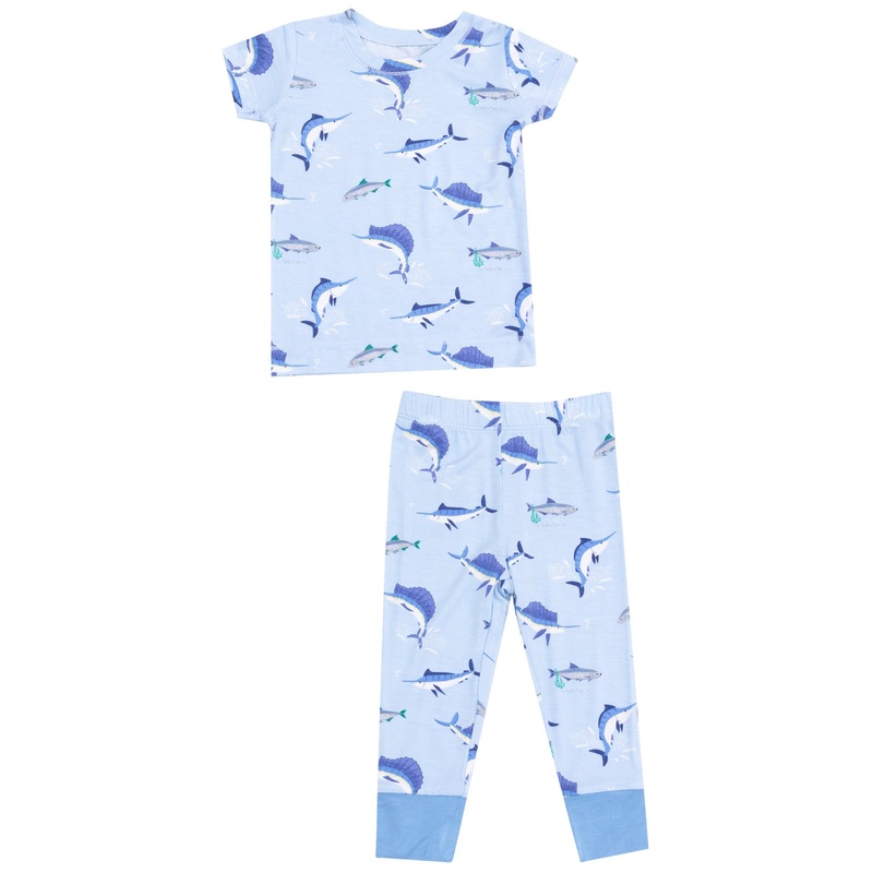 Short Sleeve Loungewear Set – Deep Sea Fishing Blue