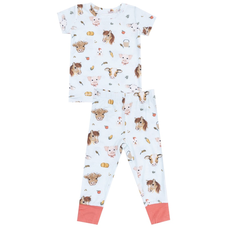 Short Sleeve Loungewear Set – Vintage Animals Faces Blue