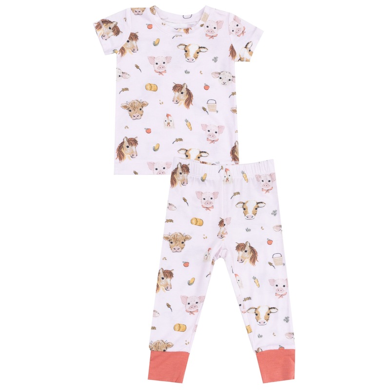 Short Sleeve Loungewear Set – Vintage Animals Faces Pink