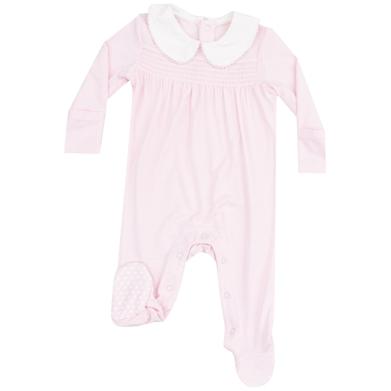 Smocked Peter Pan Footie – Stripe Classic Pink