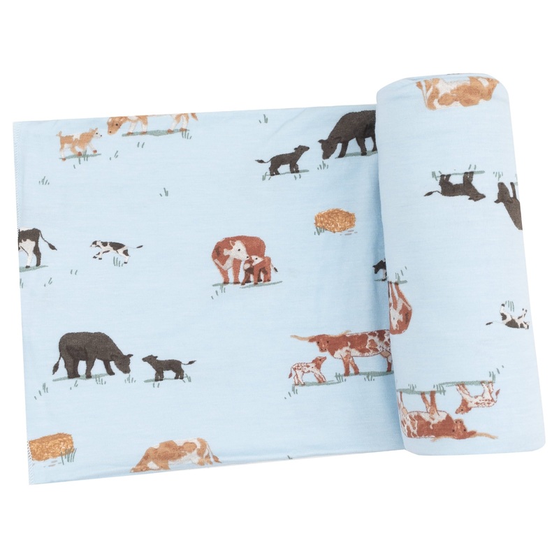 Swaddle Blanket – Cow Families Blue