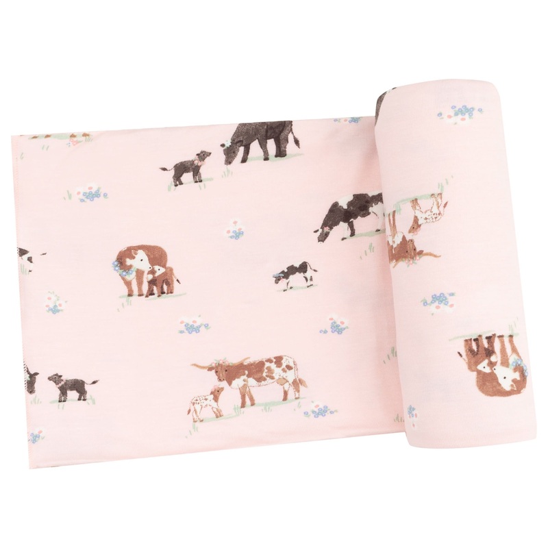 Swaddle Blanket – Cow Families Pink
